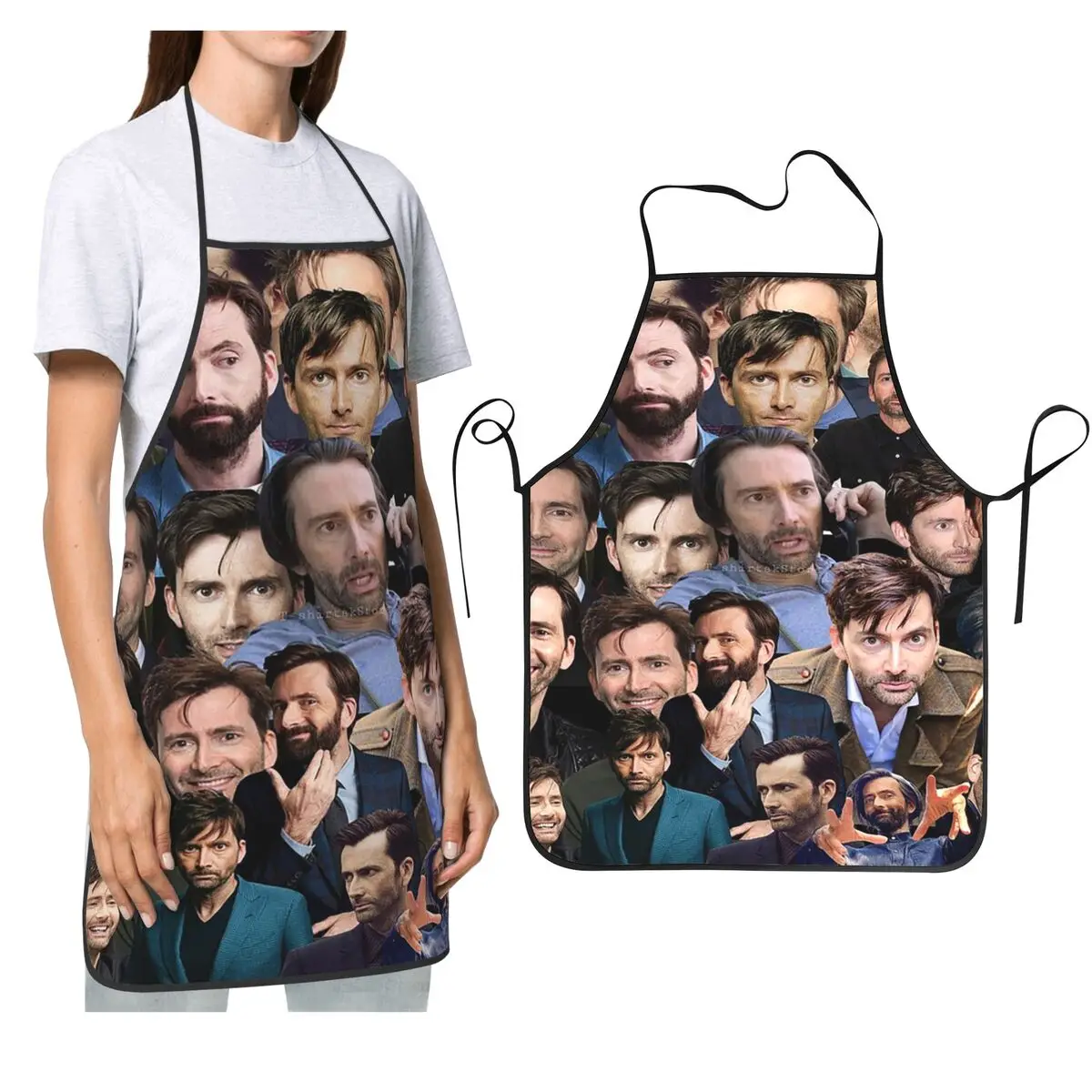 ديفيد تينانت صور مجمعة المئزر الشيف الطبخ الخبز Tablier أكمام مريلة تنظيف المطبخ بينافور للنساء الرجال البستنة #1