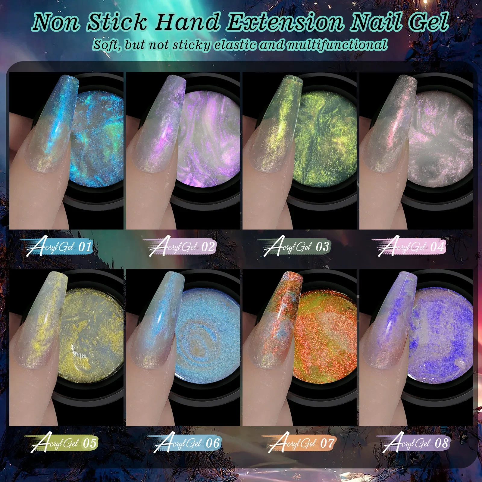 8pcs/set 10ml Aurora Non Stick Hand Extension Gel Nail Polish Semi Permanent Finger Extension Nail Art Gel Varnish For Nails