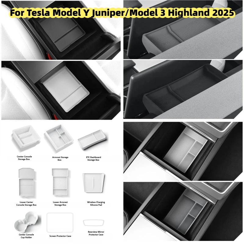 

9 шт. для Tesla Model Y Juniper/Model 3 Highland 2025 ящик для хранения центральной консоли, держатель для чашки, защитная крышка для экрана, автомобильные аксессуары