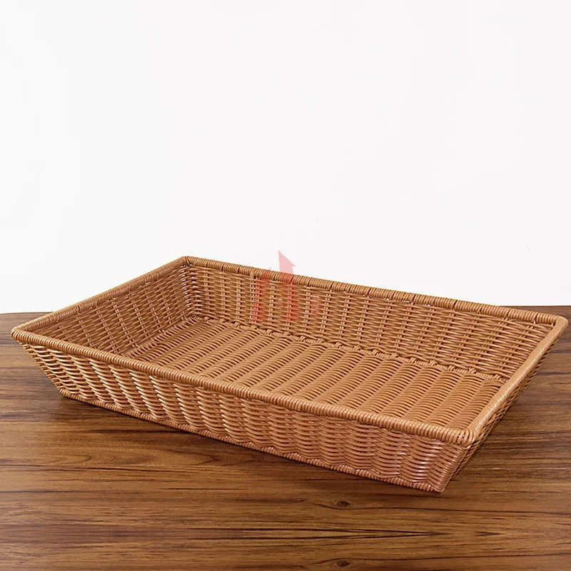 PP Imitation Rattan Woven Basket Rectangular Bread Basket Supermarket Display Cabinet