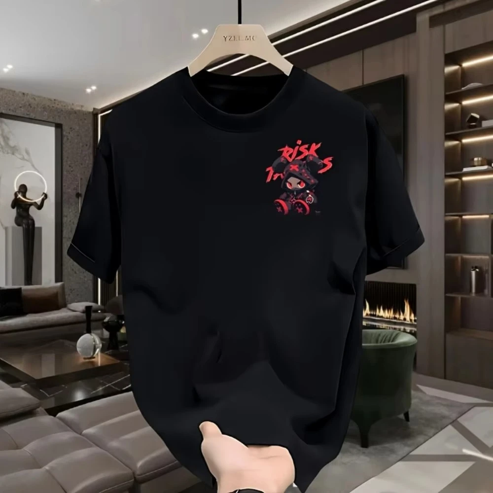 Hot Selling Men's High Street Cartoon Printed Polyester Micro Elastic Breathable Round Neck T-shirt Outdoor Urban Fashion Top