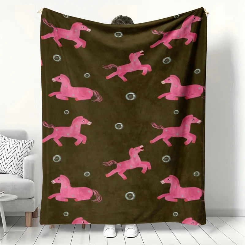 

Cute Pink Horse Pattern Soft Flannel Throw Blanket for Bed Sofa Warm Cozy Blanket Lightweight Home Decor Gift for Kids Adults