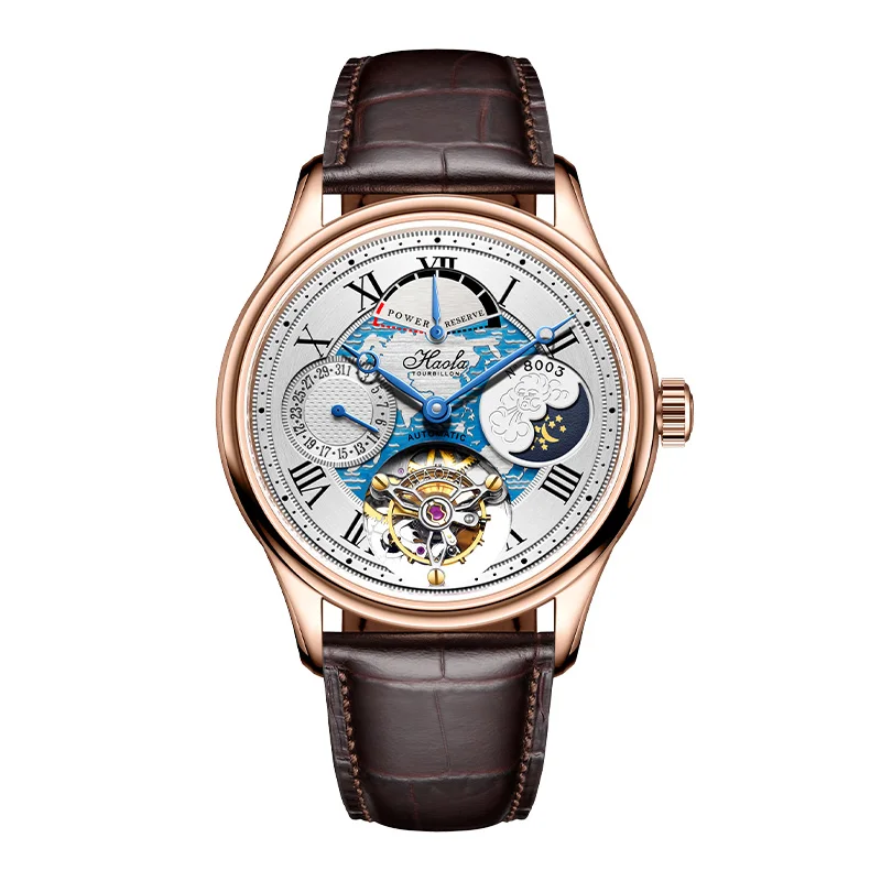 Haofa Luxury Flying Tourbillon orologi per uomo Skeleton Moon Phase Sapphire orologio meccanico automatico impermeabile Business 8003