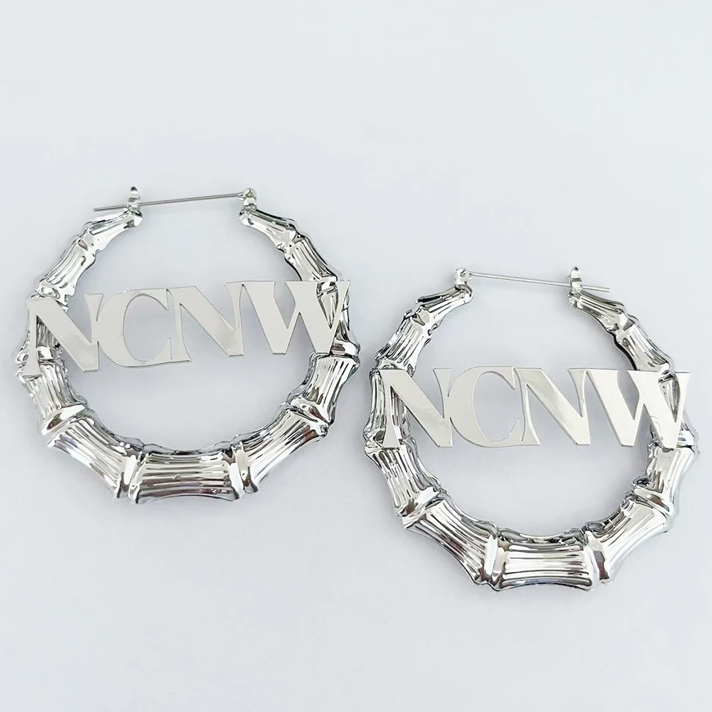 2025 New Custom Design College Community Organization Greek Letter NCNW Round Hollow Silver Stainless Steel Earrings