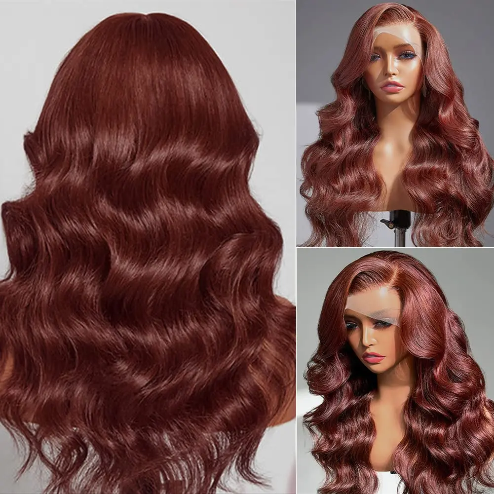 Reddish Brown 13x6 Hd Human Hair Lace Frontal Wig Body Wave 4x4 Closure Wig Pre Plucked Dark Red Brown 13x4 Lace Front Wigs