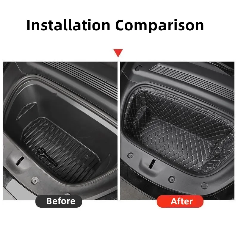 For Tesla Model 3 / Y Car Trunk Storage Pad Leather Front Rear Trunk Mat Protector Bottom Interior Decoration Pad Accessories