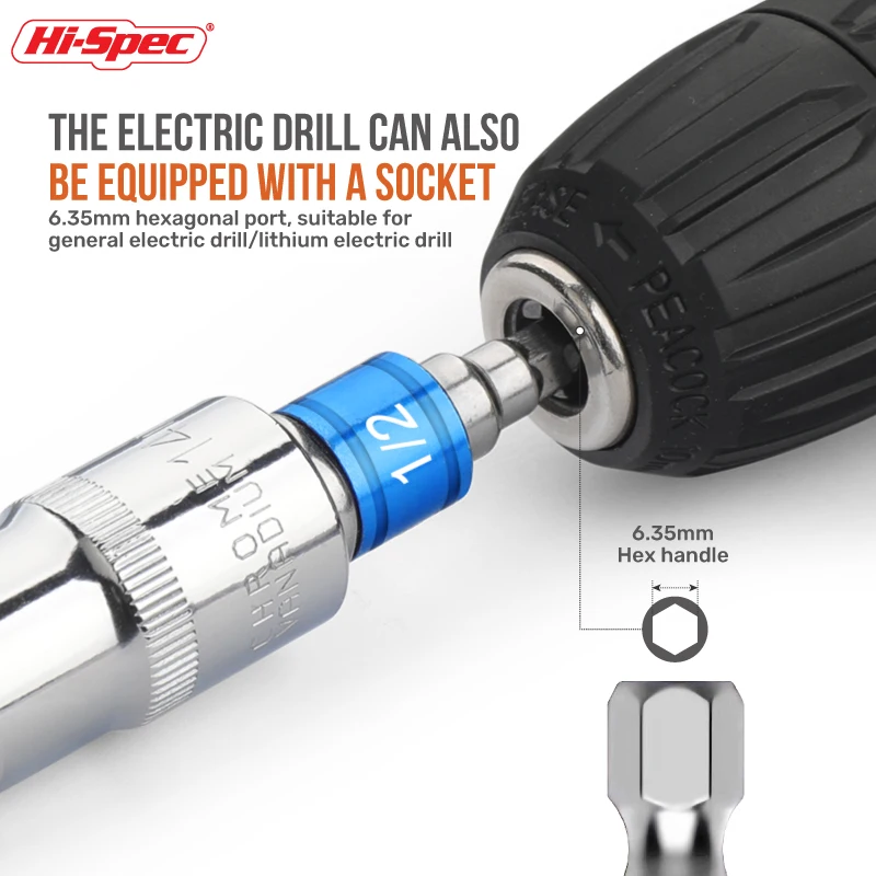 Hi-Spec Impact Socket Adapter Set With Holder For Ratchet Wrenches Includes 1/4, 3/8, And 1/2 Inch Options