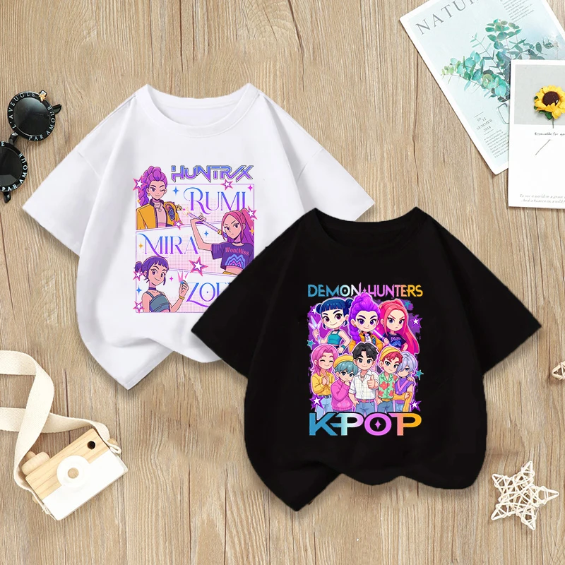 

2025 KPop Demon Hunters Anime Kids T-shirts Cartoon Rumi Mira Zoey Summer Short Sleeves Tees Shirts Girls Boys Printed Tops Hot