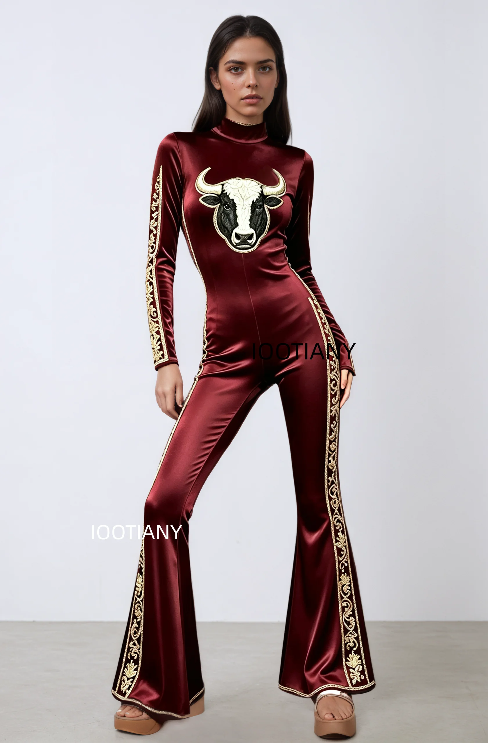 Damen Retro Skinny Flared Bell Bottom Jumpsuit, königlicher Bühnen-Performance-Bodysuit, Leoparden-Club-Cosplay-Show-Outfit – Detail 15