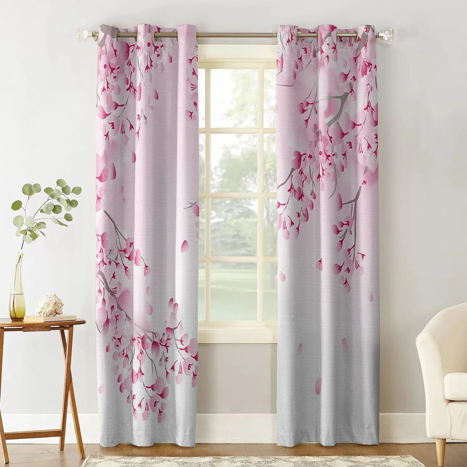 Japanese Style Sakura Texture Print Curtains For Kitchen Bedroom Window Treatment Curtains for Living Room Home Decor Drapes