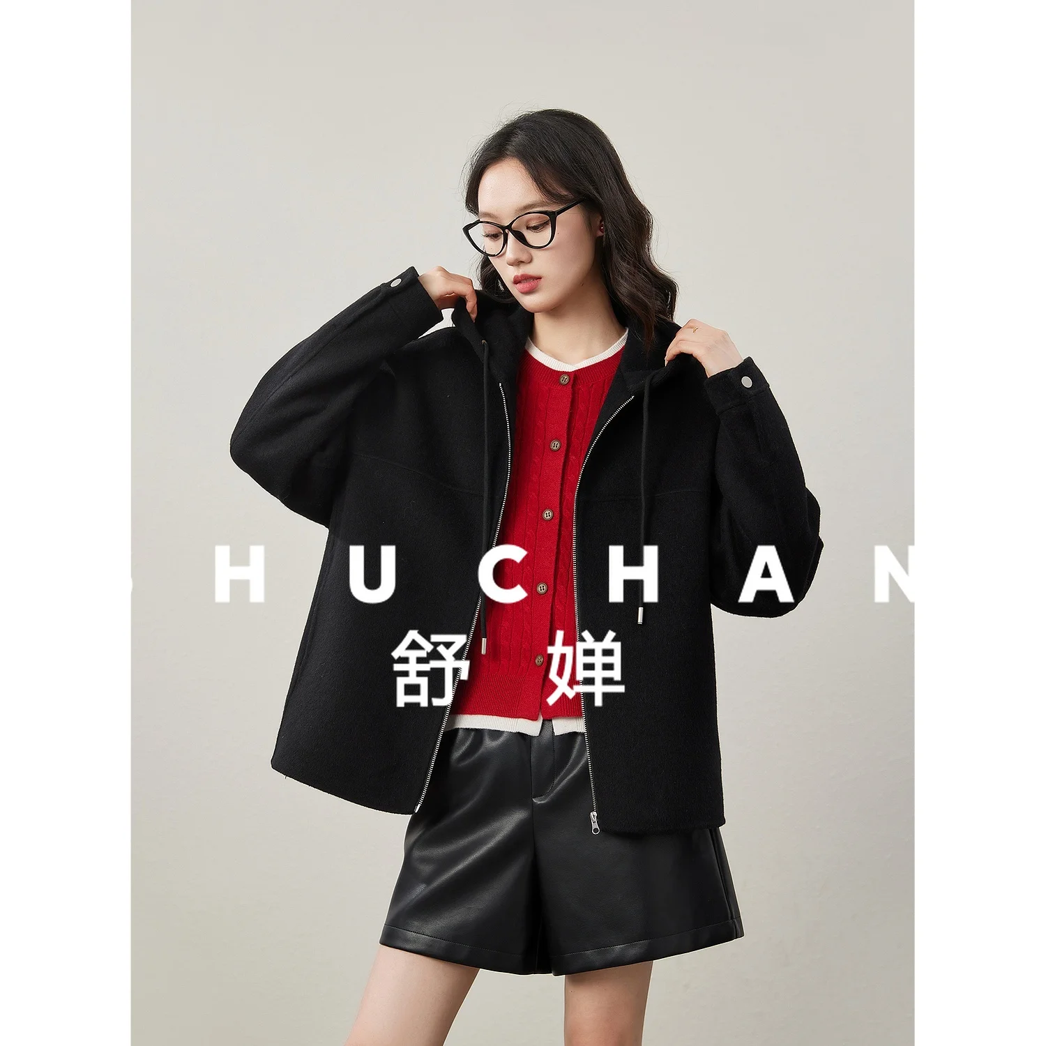 Camel Wool Double-sided Woolen, Split Design Casual Hooded Jacket Women Abrigo Invierno 2025 Para Mujer