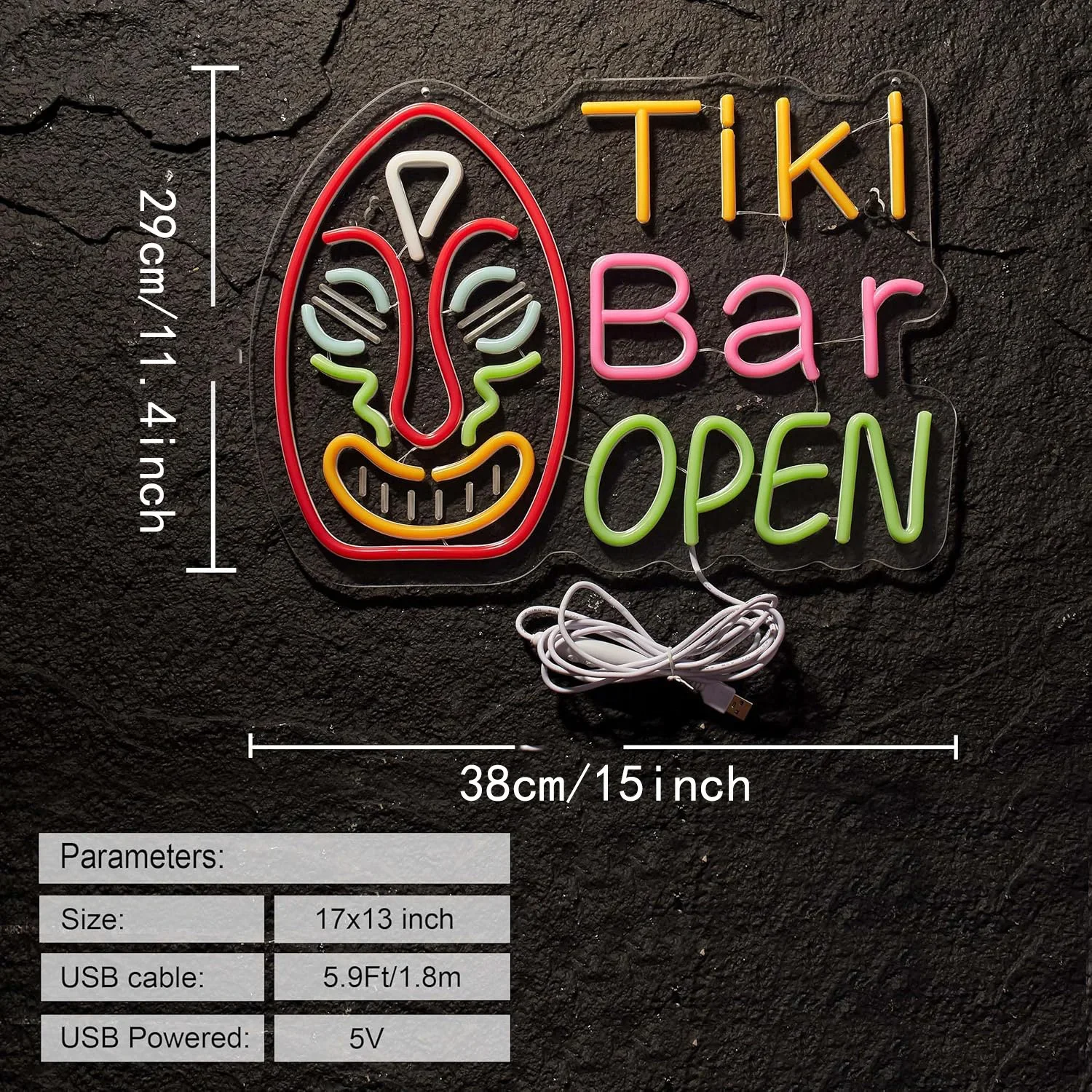 Tiki Bar Open Neon Sign LED Neon Light Sign for Art Man Cave Bar Pub Recreation Room Wall Artwork Sign Home Decor Christmas Gift