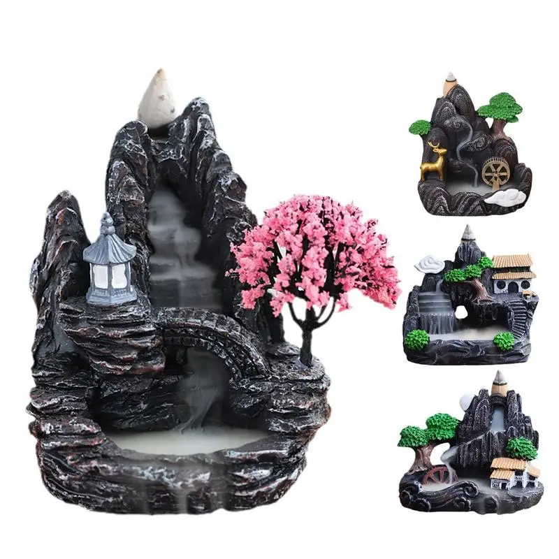 Waterfall Incense Burner Mountains River Shaped Incense Burner Home Decor Backflow Fragrance Aroma Fountain Zen Censer Holder