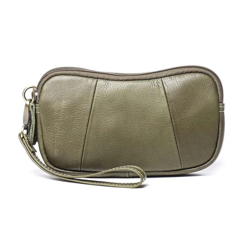 LJ-1897 Echt lederen draagbare telefoontas voor dames, multifunctionele portemonnee met dubbele ritssluiting van koeienhuid