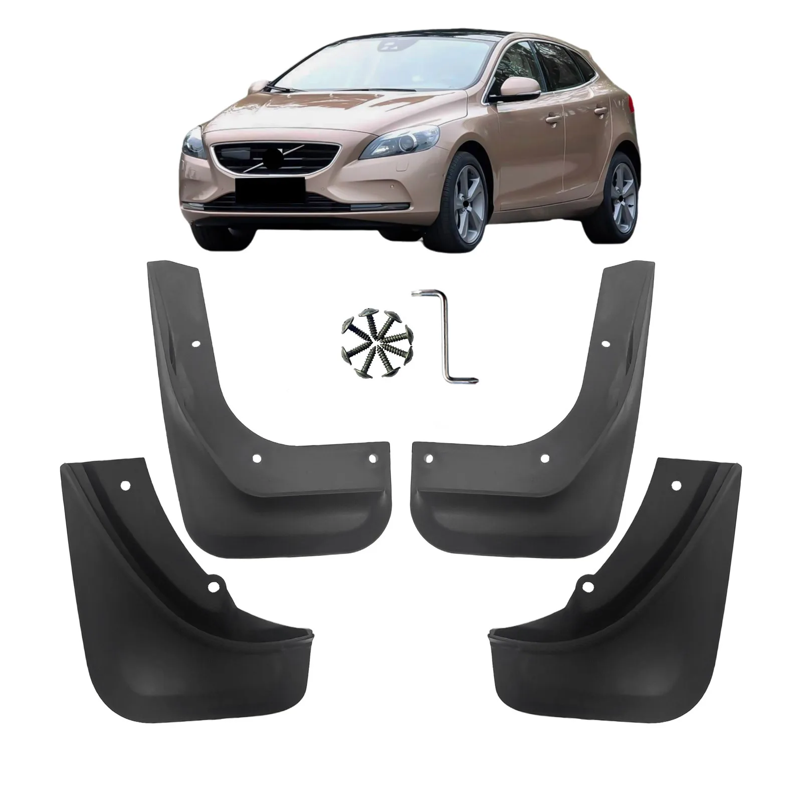 Mud Flaps for Volvo V40 Regular R-Design 2012-2019 4pcs Car Mudguards All-Weather Protection,Durable Material Not for V40 Cross