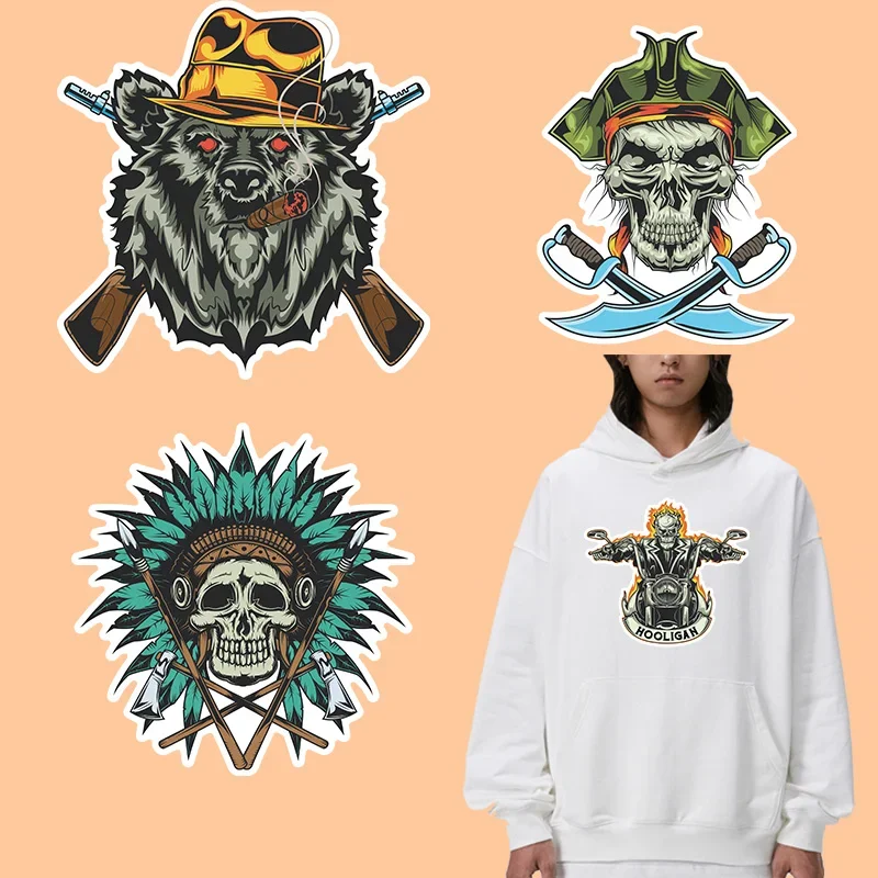 Street culture theme pirate Soul Chariot Bear iron on transfer for clothing dtf transfers ready to press Heat Transfer Printing