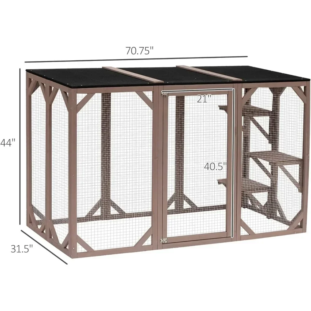 #For Outdoor Cat House, Catio Wooden Feral Shelter, Cat Cage with Platforms, Large Enter Door, Weather Protection Asphalt Roof, view 5