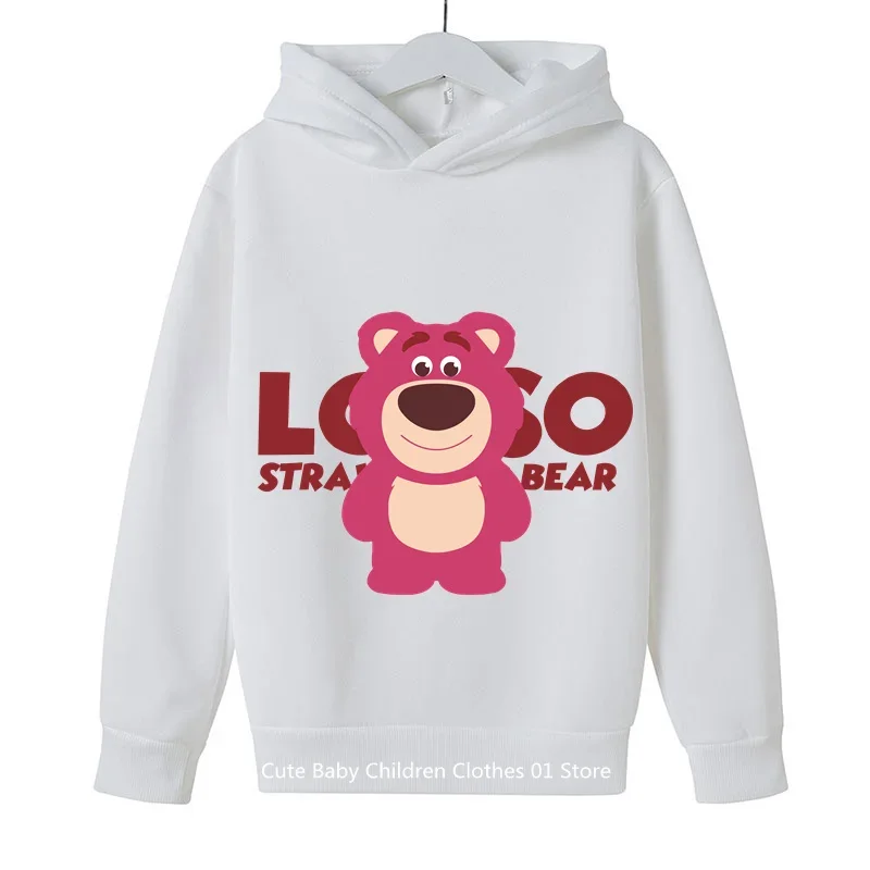 Cartoon Pink Strawberry Bear Kids Hoodie Boys Girls 2024 Fashion Casual Harajuku Hoodie