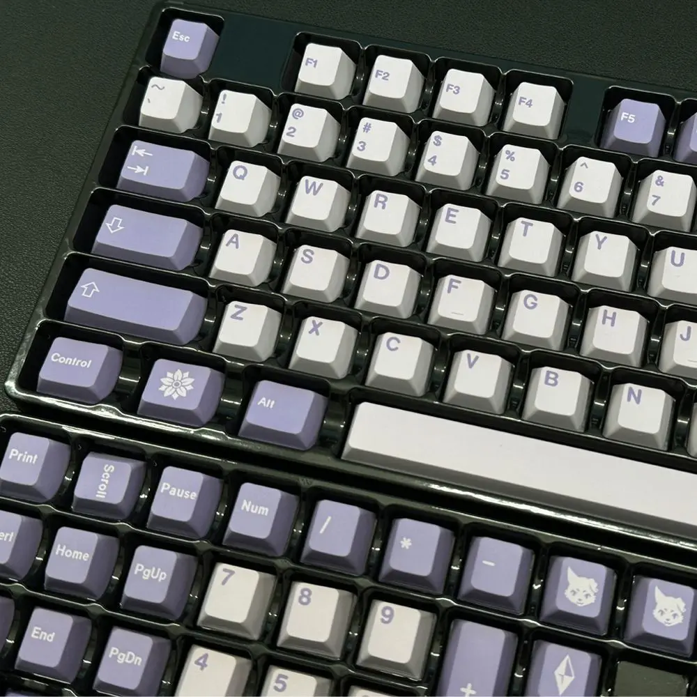 

Purple And White 120-key Keycaps Cherry Height Key caps Sublimated Key Caps PBT Key cap Suitable For Mechanical Keyboard