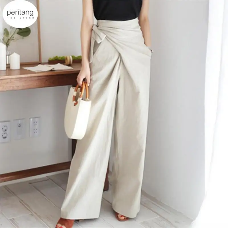 

Korean Bow Wide Leg lace up Women's Pants High Waist Pockets Casual Loose Female Trousers 2024 New Spring Solid Ladies Trouser