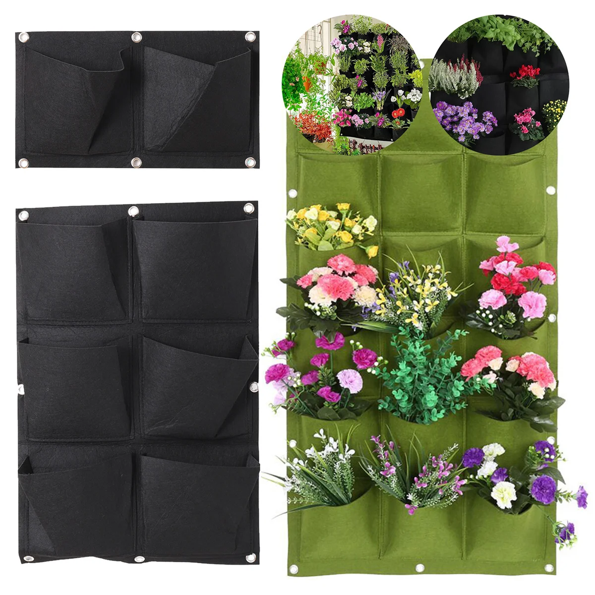 Grow Bag Vertical Hanging Plant Flower Grow Bags Wall-mounted Non-woven Felt Planting Container Waterproof Garden Planting Pouch