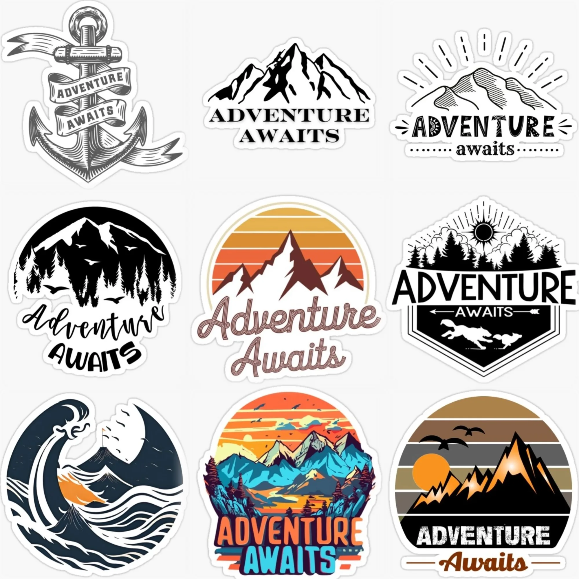 

Adventure Awaits Travel Camping Creative PVC Sticker for Decorate Car Van Truck Bicycle Wall Helmet Bumper Decal Accessories