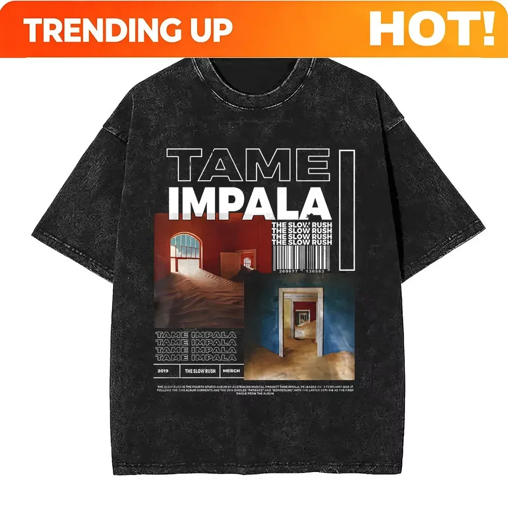 Customization Shirt Washed Vintage Tame Impala Graphic Print T-shirts Men's Clothing Pop Rock Band T-shirt Men Women Fashion Ret
