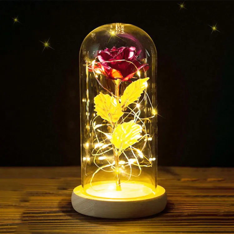 LED Glass Cover Simulation Gold Foil Rose Flower Lighting Simulation Flower Decor Novelty Light Christmas Birthday Gifts Lights