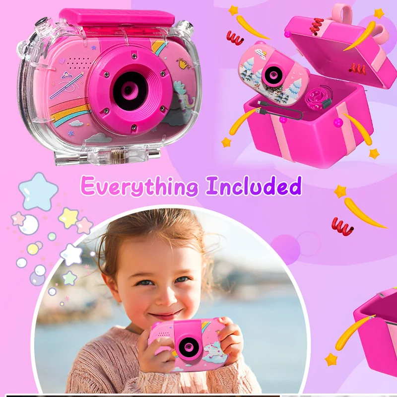 Fotocamera per bambini - Fotocamera subacquea impermeabile per bambini, regali di compleanno per ragazzi dai 4 anni in su, fotocamera digitale per bambini, giocattoli da piscina