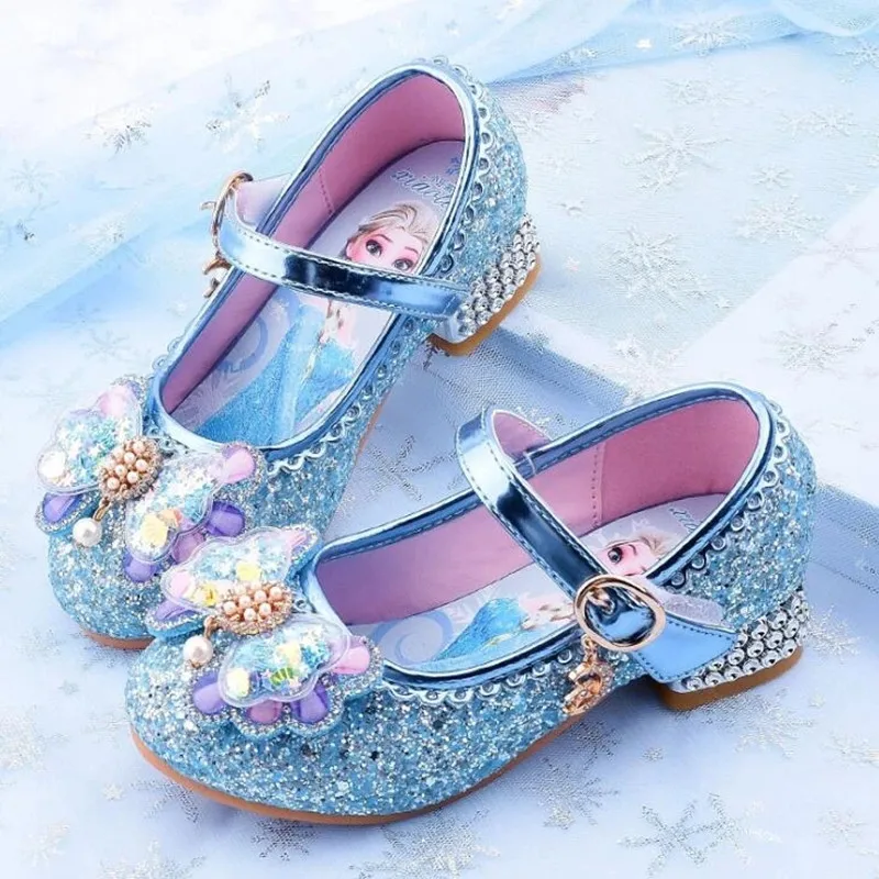 Disney children's crystal shoes new girls' single shoes Frozen 2 elsa Princess shoes Sophia catwalk show Party shoes high heels