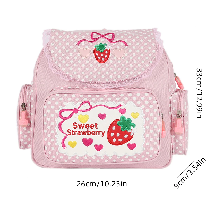 Cute Strawberry Backpack Pink Girl Embroidery Strawberry Children Schoolbag Student Mini Packsack Multi-Pocket Cartoon Book Bags