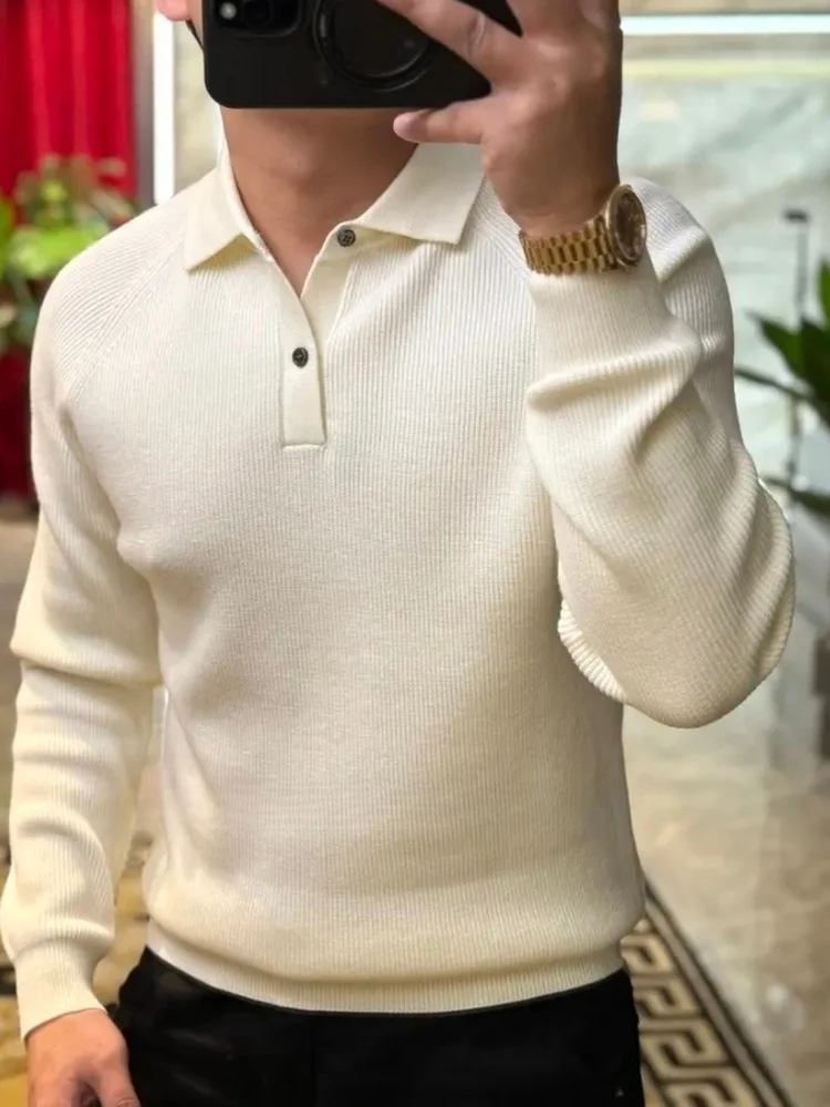 

Высококачественный модный мужской вязаный свитер с отложным воротником, новинка зимнего сезона, повседневная одежда, удобный крой