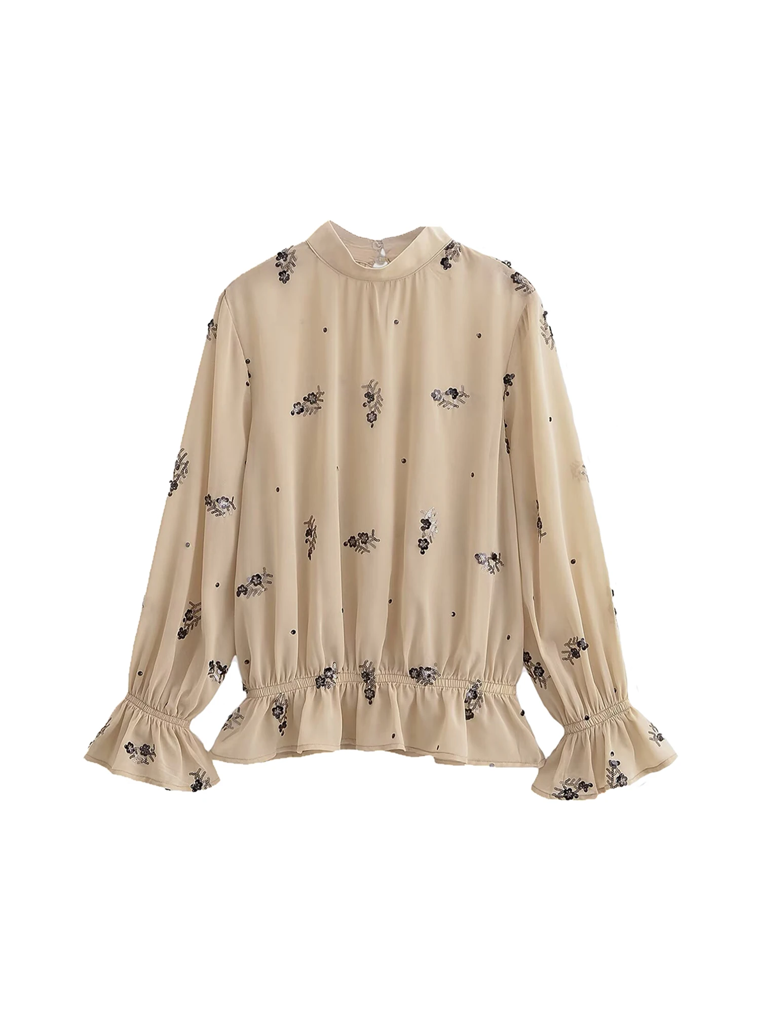 

Women Khaki Flower Print Shirts Blouses Y2k Vintage 2000s Aesthetic Elegant Long Sleeve O-Neck Shirt Clothes Autumn Spring 2025