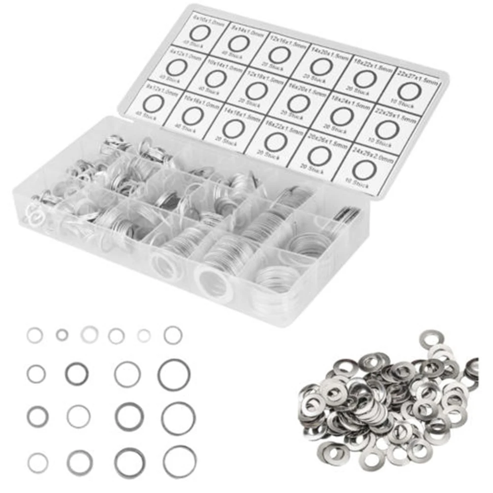 

450pcs Aluminum Gaskets Sealing Rings Aluminum Sealing Rings Flat 18 Sizes Long Life Replacement Old Broken Nice Case