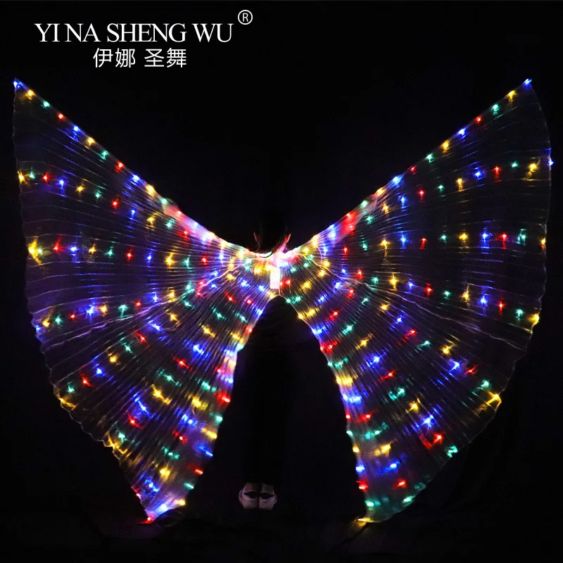

Реквизит для танца живота со светодиодными крыльями, 360-градусные светодиодные блестящие крылья, танцевальные крылья для девочек, угол открытия, реквизит для танцоров, крылья без палочек