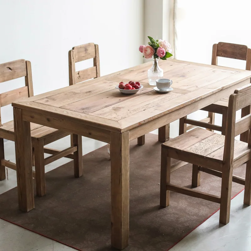 

Log literary meal long table floral table old pine pastoral country solid wood rectangular desk