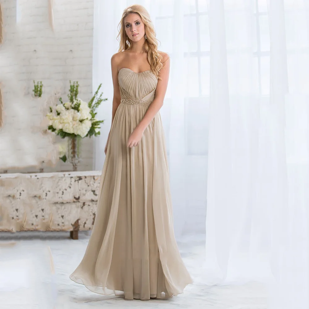 Simple Strapless Sleeveless for Women's Dresses Customized Chiffon A-line Pleat Ankle Length Mother of The Bride Dress Backless