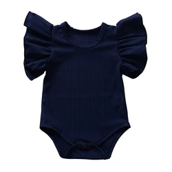 Baby Ruffle Sleeve Bodysuit Girls Sleeveless Crawling Clothes Baby Triangle Hip Wrap One-Pieces Bodysuit 0-2 Years Old