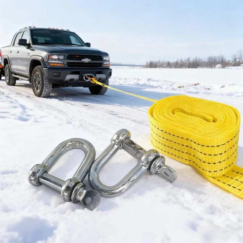 Heavy Duty Car Emergency Towing Rope With U-Shaped Metal Hook Outdoor Safe Towing Tools Belts For Vehicle Rescue Camping