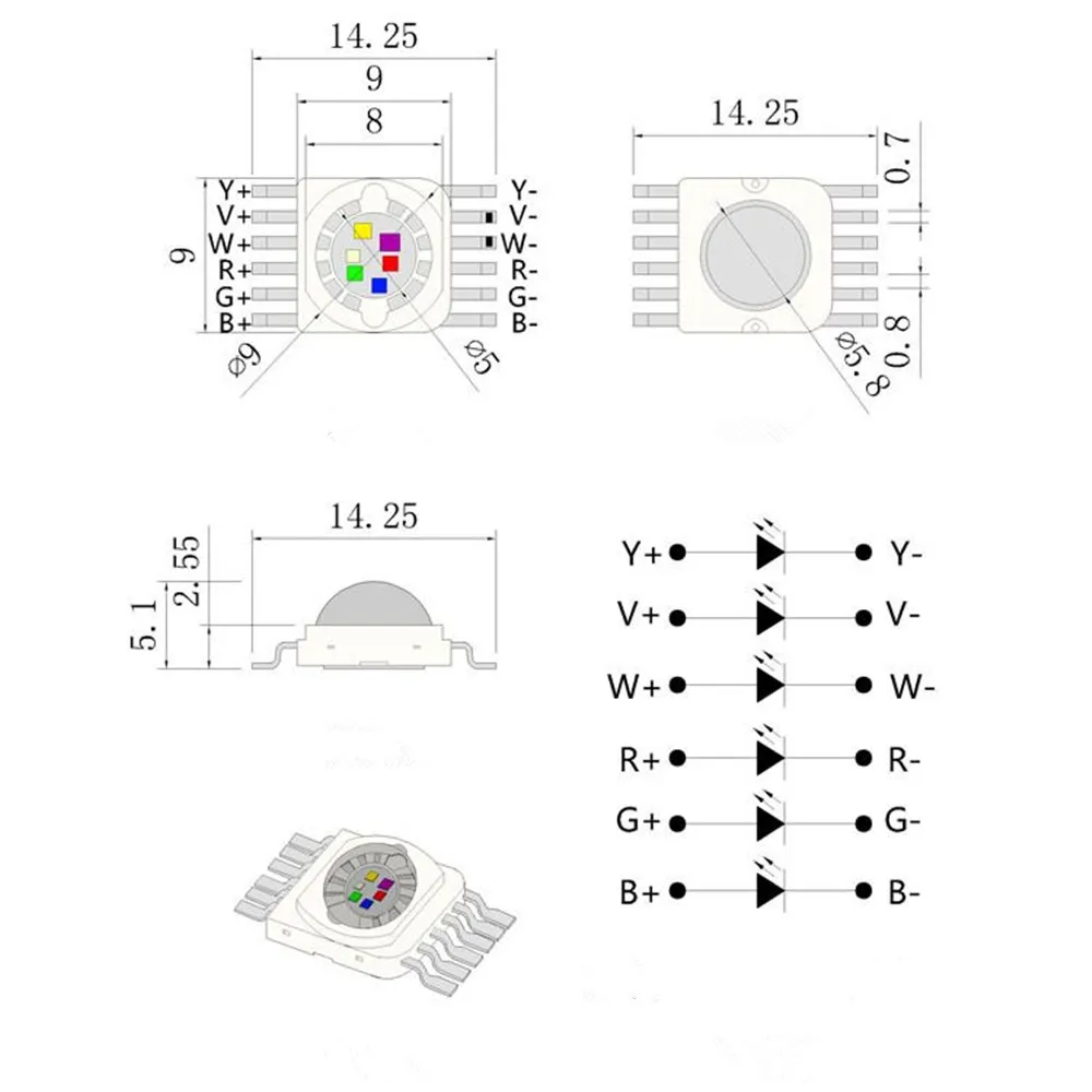 

Stage Lighting RGBW (RGB+W+UV) 4*5W 15W LED Lamp Emitter Diodes For Stage Lighting High Power LED 45mil Epistar LED Chip