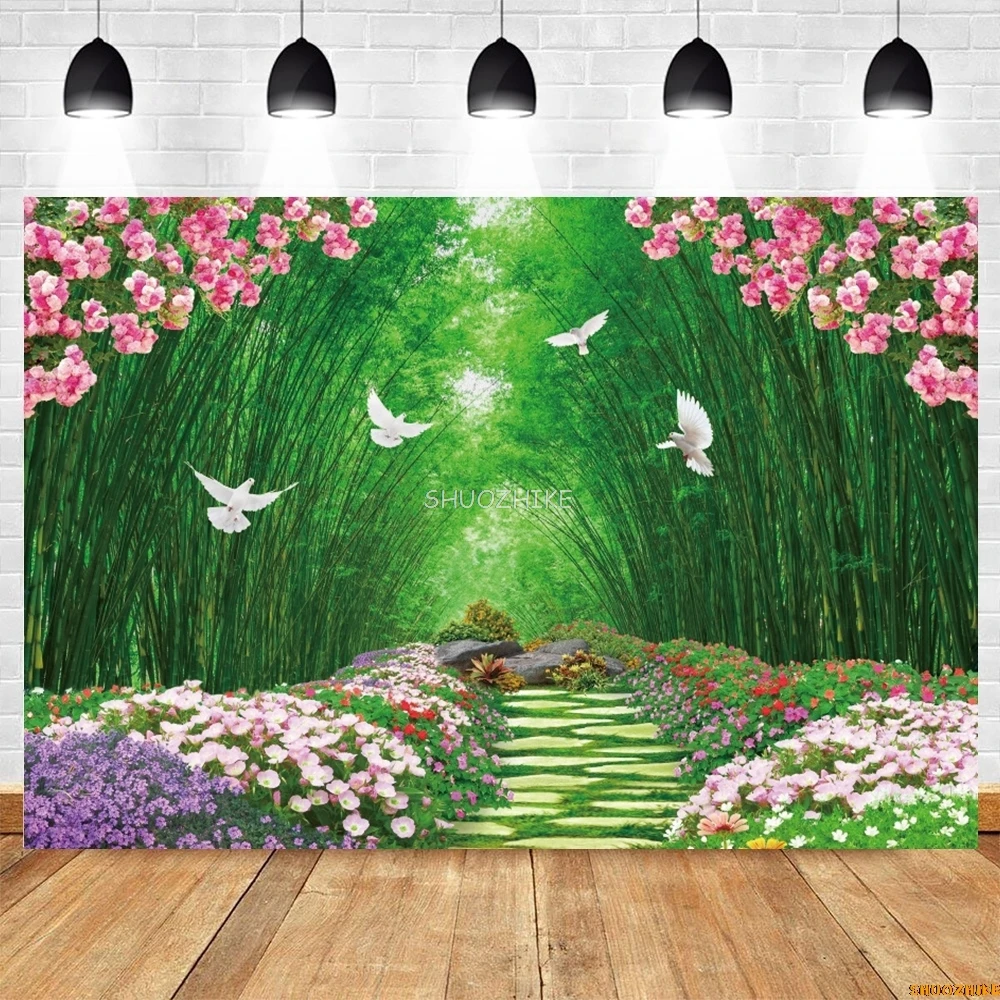 Spring Natural Scenery Photography Backdrop Blooming Flower Garden Forest Landscape Baby Birthday Wedding Photo Background Decor
