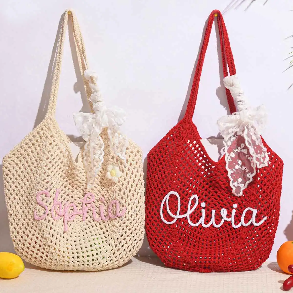 Personalized Beach Tote Bag, Crocheted Name Beach Bag, Bridesmaid Gift, Summer Tote, Bridal Gift Bag, Women's Bag image 3