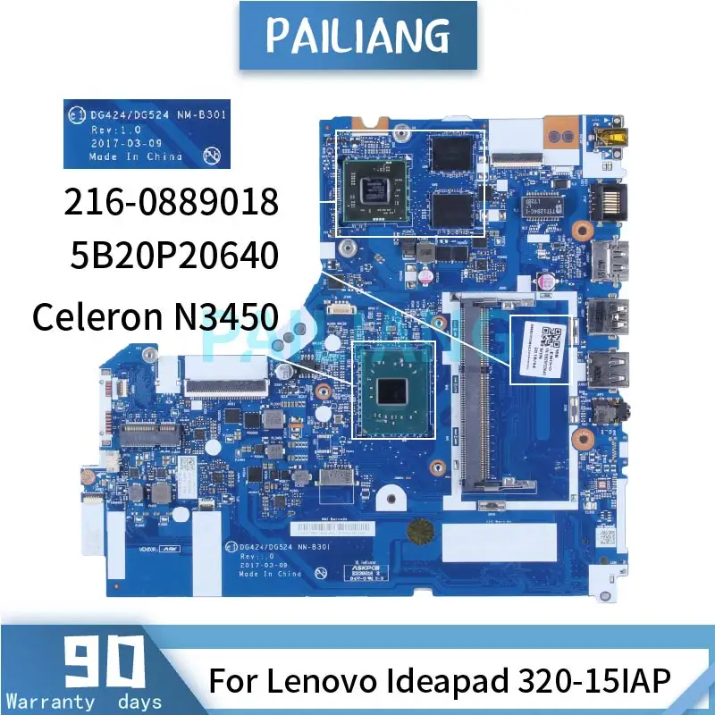 For Lenovo Ideapad 320-15IAP Celeron N3450 Laptop Motherboard 15B20P20640 NM-B301 SR2Z6 216-0889018 DDR3 Notebook Mainboard