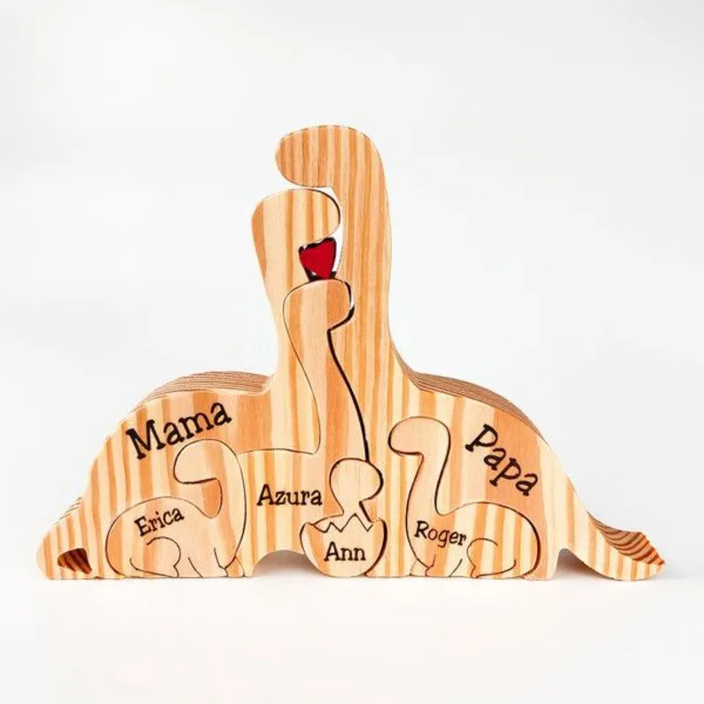 Wooden Carved Dino Puzzles, All Family Members Together, Personalised Wooden Dino Family Jigsaw Puzzle, Home Decor, Dino puzzle