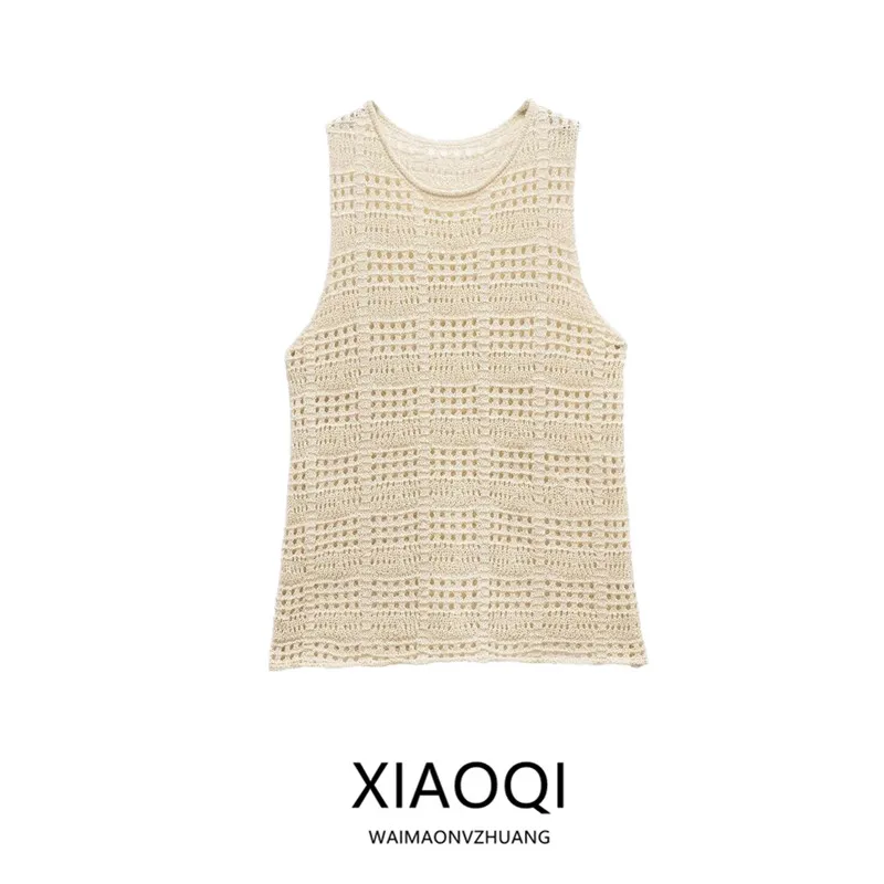 2025년 여름 신상 여성 니트 민소매 라운드넥 자수 메쉬 탑 다용도 출퇴근룩 레귤러 기장 A라인