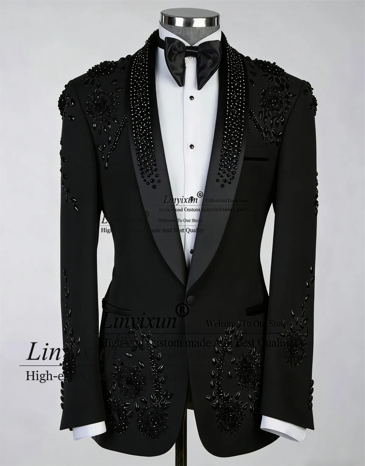 

High End Jewelry Crystals Tuxedos Men Suits 2 Piece Sets Groom Male Blazers Customized Wedding Tuxedos Slim Fit Ropa hombre