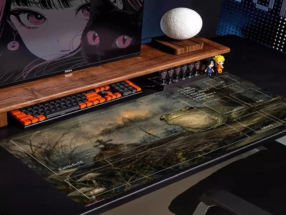 Vibrant Psychedelic Mushroom Jungle Frog Amphibian Landscape Large Table Playmat For Laptop Gaming Workspace
