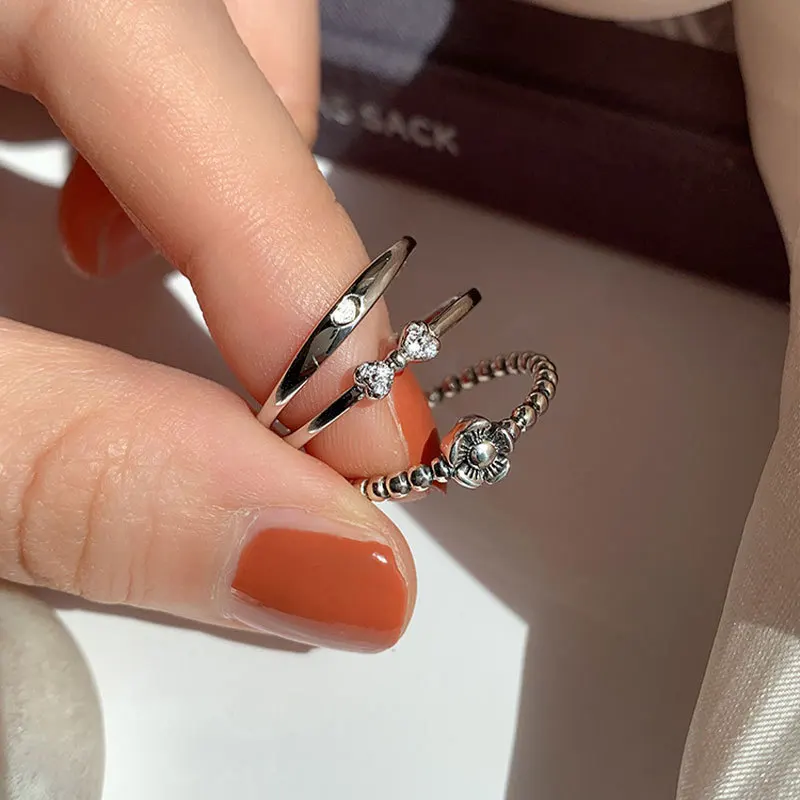 VENTFILLE 925 Sterling Silver Ring for Women Girl Gift Flower Bow Love Combination Ins Niche Jewelry Dropship Wholesale