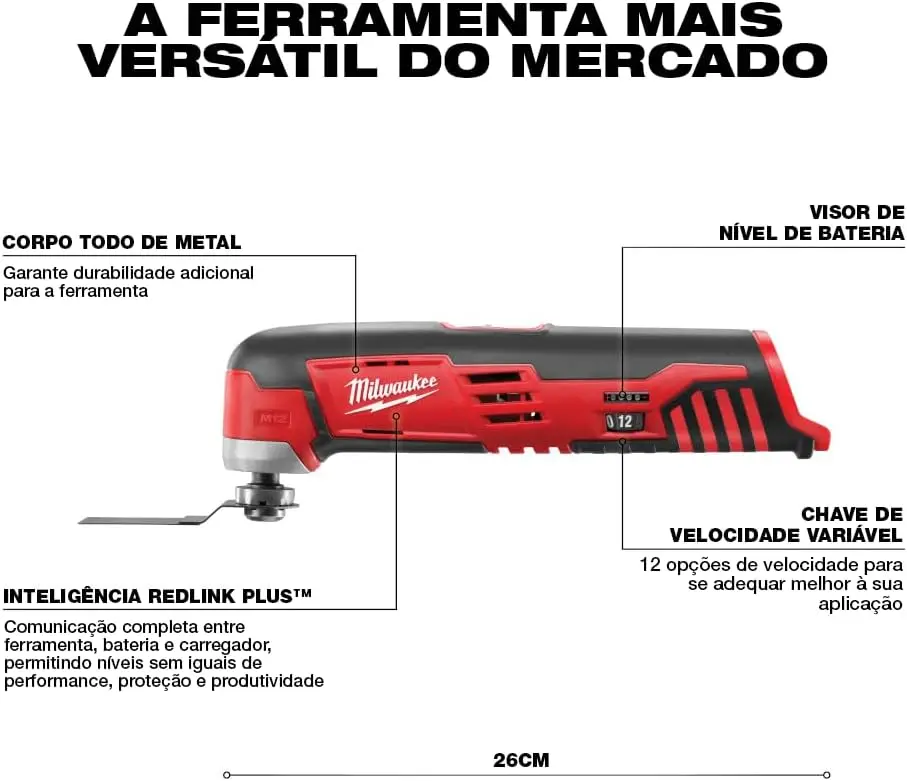 2426-20 M12 12 Volt Redlithium Ion 20,000 OPM Variable Speed Cordless Multi Tool with Multi-Use Blade, Sanding Pad, and Multi-Gr