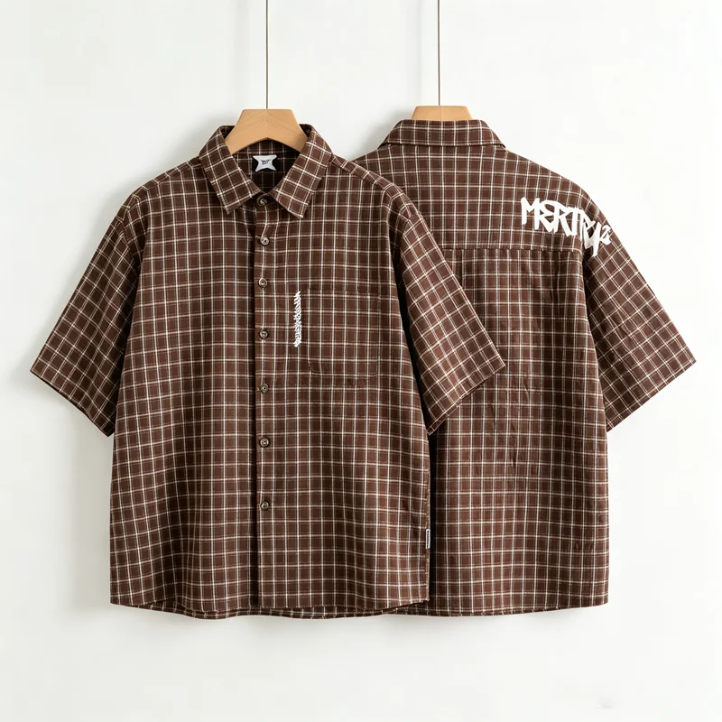 2026 Brown Pink Red MERTRA Pockets Shirt Men Women American Streetwear Shirt Loose Office Commuter Short Sleeve Blouse